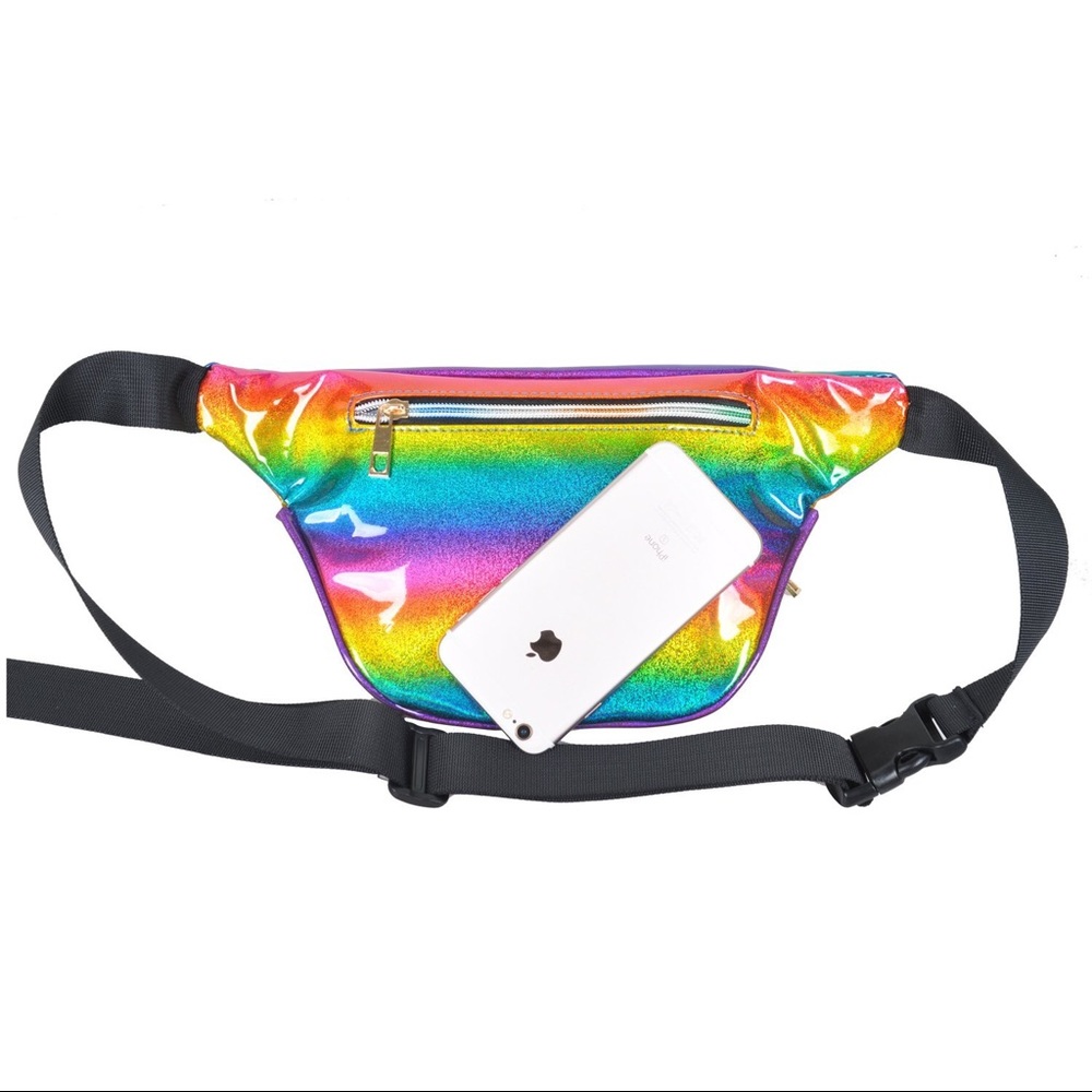 Fanny Pack Polyurethane Mini Bag w Rainbow Shine - Picture 3 of 3